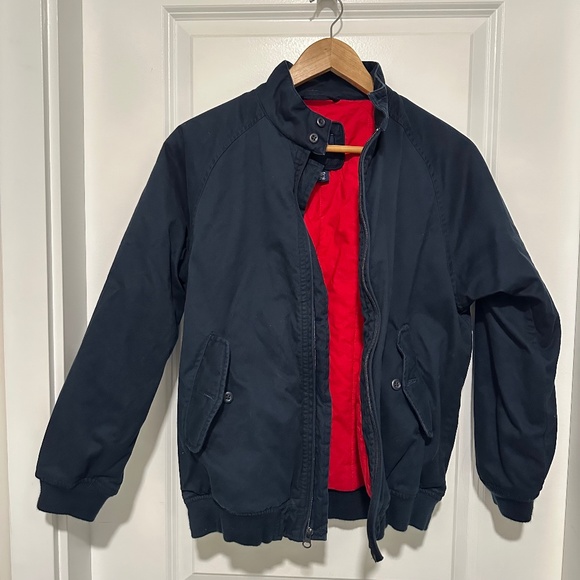 Gap Kids Vintage | Vintage Gap Kids Utility Bomber Jacket Navy Outer Red Lining - Picture 5 of 12